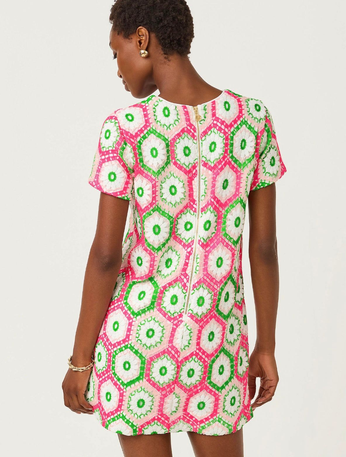 Leyla Crochet Shift Dress – Pink Bellini