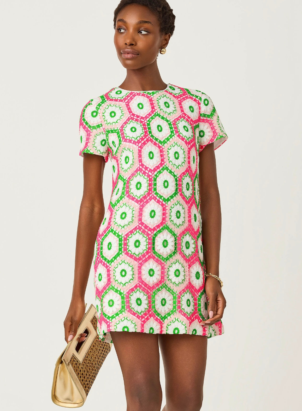 Leyla Crochet Shift Dress – Pink Bellini