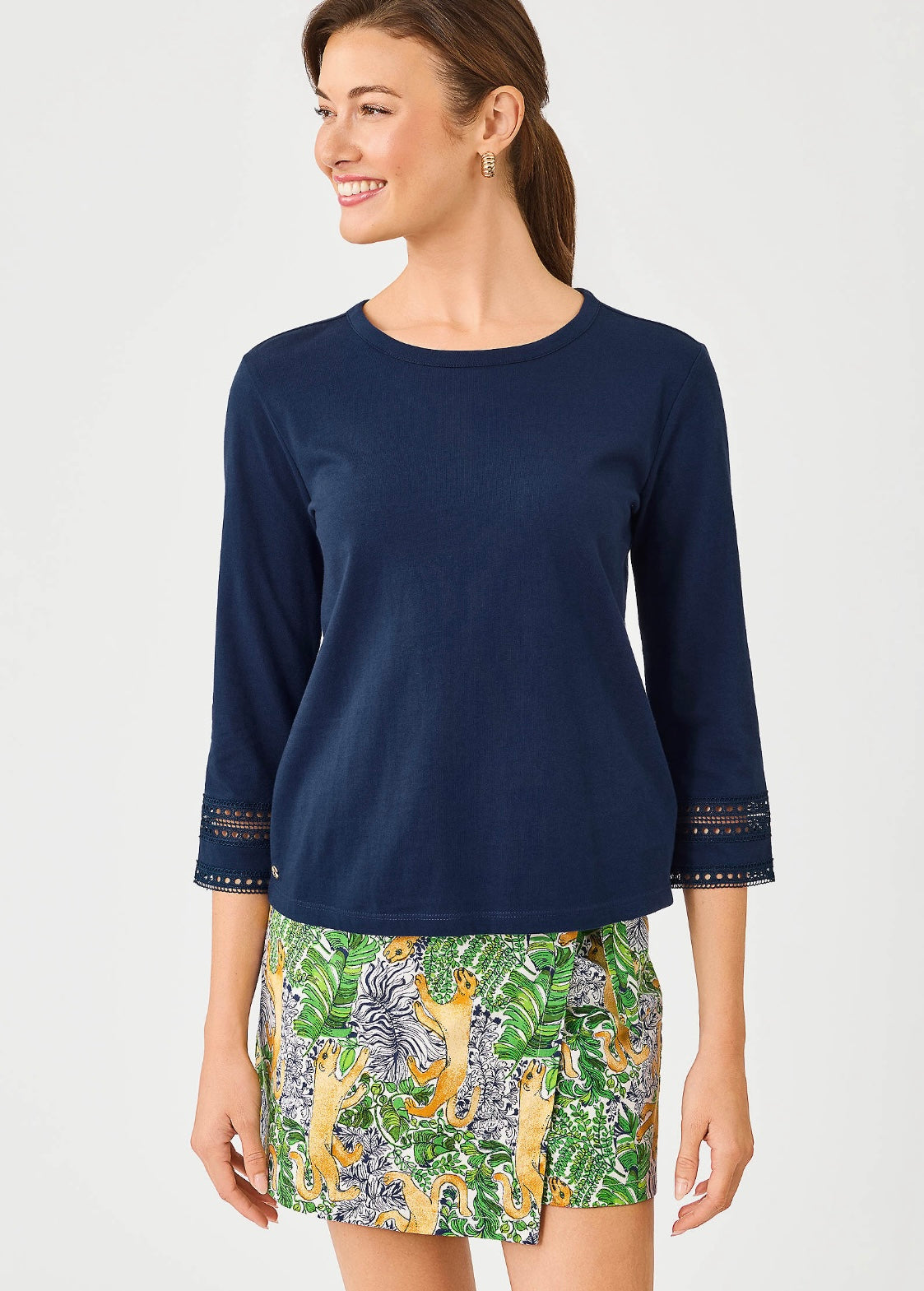 Clairmont 3/4 Sleeved Trimmed Knit Top